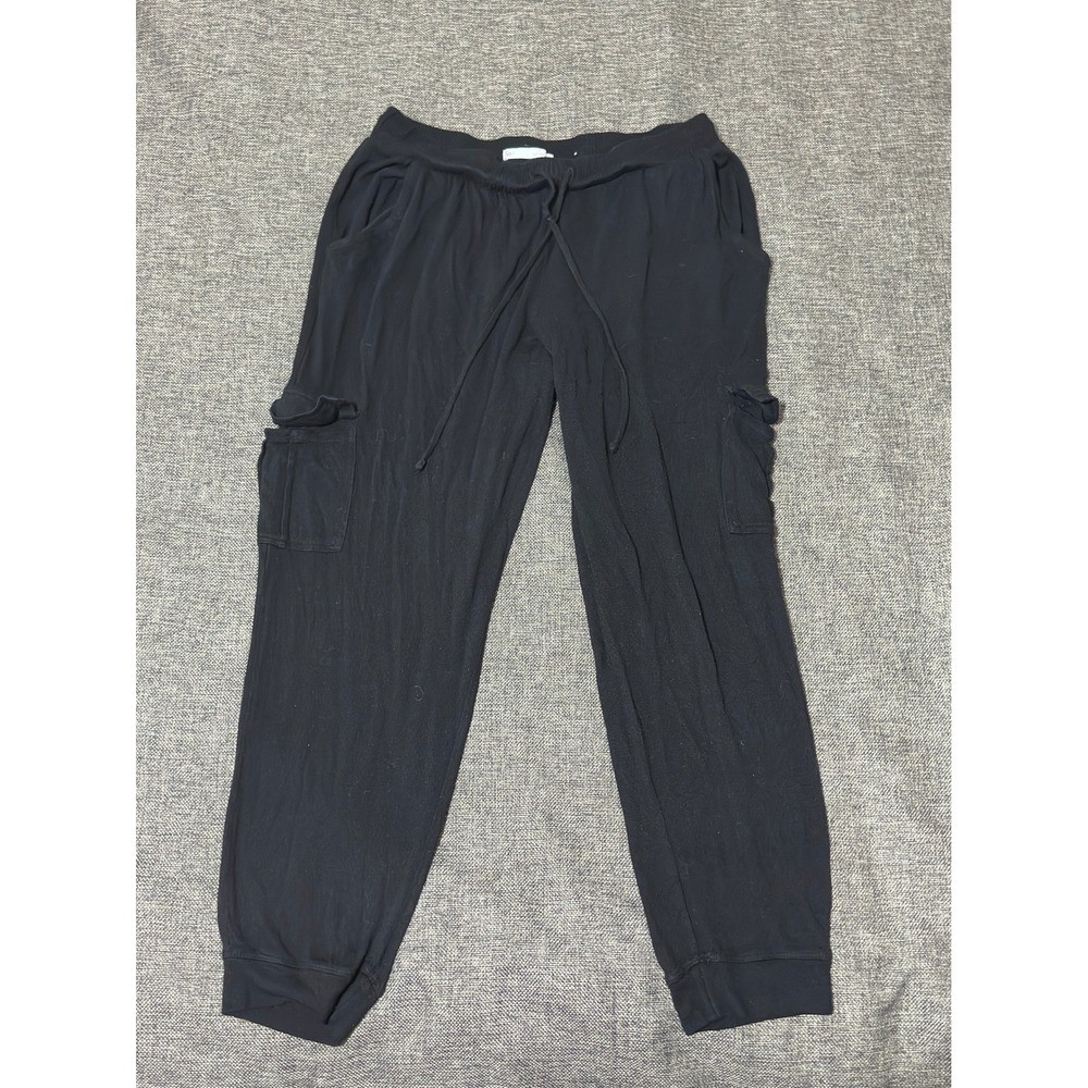 SO Womens Large Soft Jogger Pants Black Mid Rise Cargo Pocket Rayon Blend